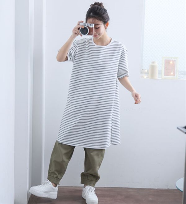 A HAPPY MARILYN（アハッピーマリリン）の「【Ｍ～８Ｌ】【接触冷感・吸水速乾】体型カバー五分袖チュニック（チュニック）」｜詳細画像