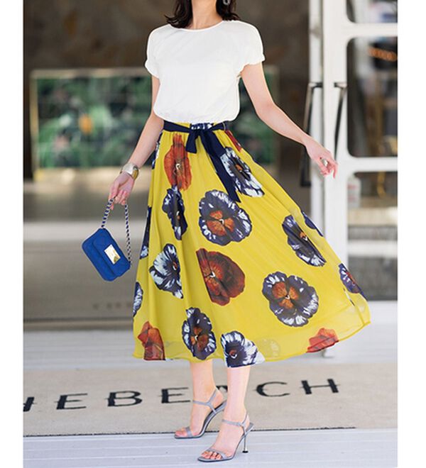 RANAN（ラナン）の「パンジー柄ドッキングワンピース（ドッキングワンピース）」｜オフホワイト／イエロー系