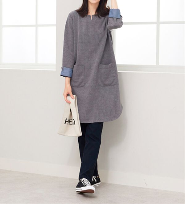 BELLUNA（ベルーナ）の「ポケット付ボーダージャカードワンピース（その他ワンピース）」｜詳細画像