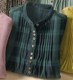 BELLUNA（ベルーナ）の「綿１００％ダブルガーゼオーバーブラウス（ブラウス）」｜ブラックウォッチ