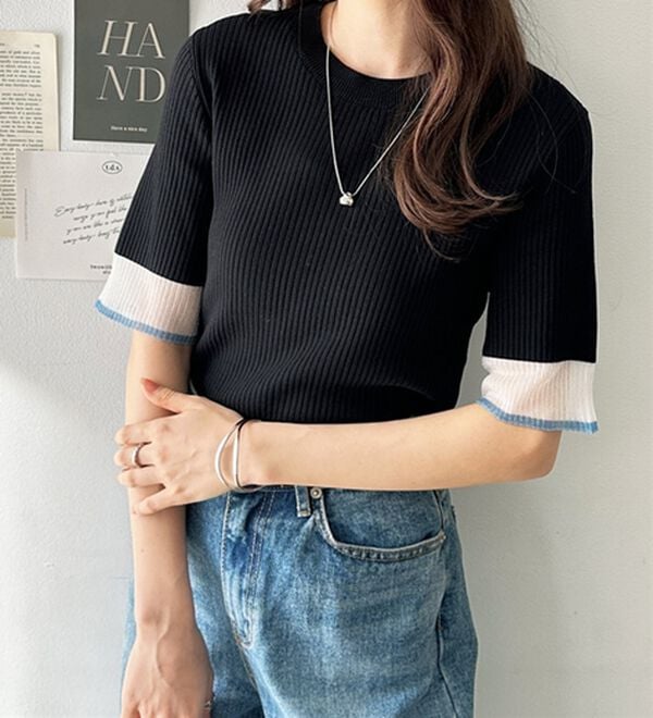 GeeRA（ジーラ）の「『ドラマ着用商品』 袖口シアーリブニット（ニット・セーター）」｜詳細画像