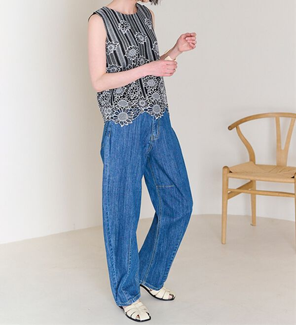 RANAN（ラナン）の「きれい見え麻入りカーブデニム（フルレングスパンツ）」｜詳細画像