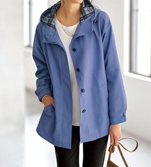 BELLUNA（ベルーナ）の「裏チェックプリントマウンテンパーカー（ハーフコート）」｜ブルー