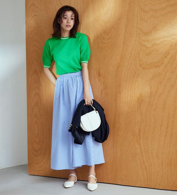 Pierrot（ピエロ）の「ライン配色パフニット（ニット・セーター）」｜詳細画像