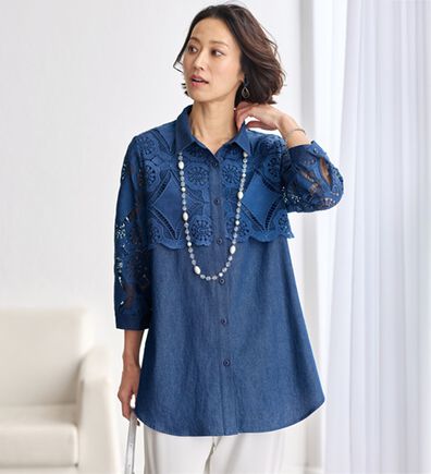 BELLUNA（ベルーナ）の「美しいケミカルレースのデニムシャツ（シャツ）」