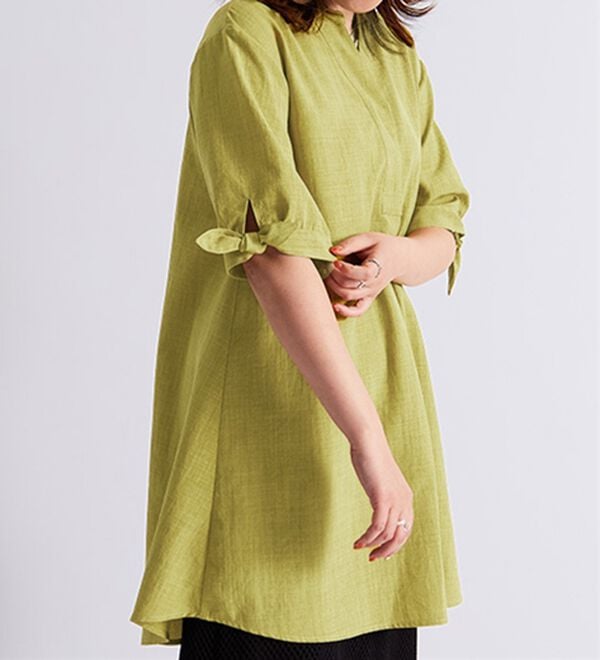 BELLUNA（ベルーナ）の「【接触冷感】麻調素材袖リボン使いシャツチュニック（チュニック）」｜詳細画像