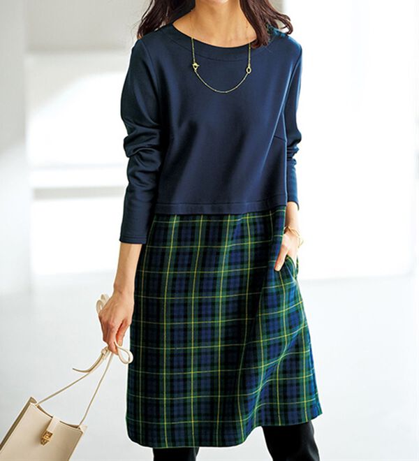 BELLUNA（ベルーナ）の「チェック柄切替デザインワンピース（その他ワンピース）」｜詳細画像