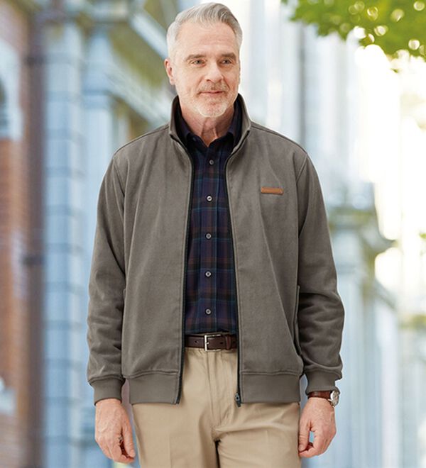 「＜ダンロップ・リファインド＞のびのびスエード調快適ブルゾン（メンズブルゾン）」｜グレー