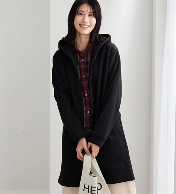 BELLUNA（ベルーナ）の「ボーダージャカード裏ボアカーディガン（ロングコート）」｜詳細画像