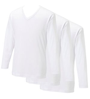 「【３枚組】サーモケア（Ｒ）綿混裏起毛インナー（メンズ肌着・インナーウェア）」｜ホワイト3枚組 長袖V首