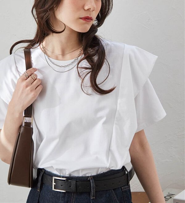 RANAN（ラナン）の「【ひんやり】華奢見えラッフルショルダーTシャツ（カットソー）」｜詳細画像