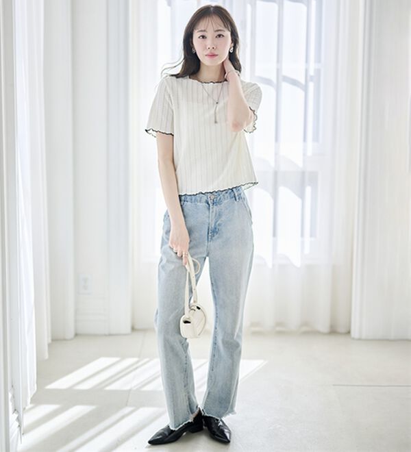 RANAN（ラナン）の「透かし柄メロー配色Ｔシャツ（カットソー）」｜詳細画像