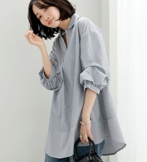 BELLUNA（ベルーナ）の「麻調素材袖タックデザインシャツチュニック（チュニック）」｜詳細画像