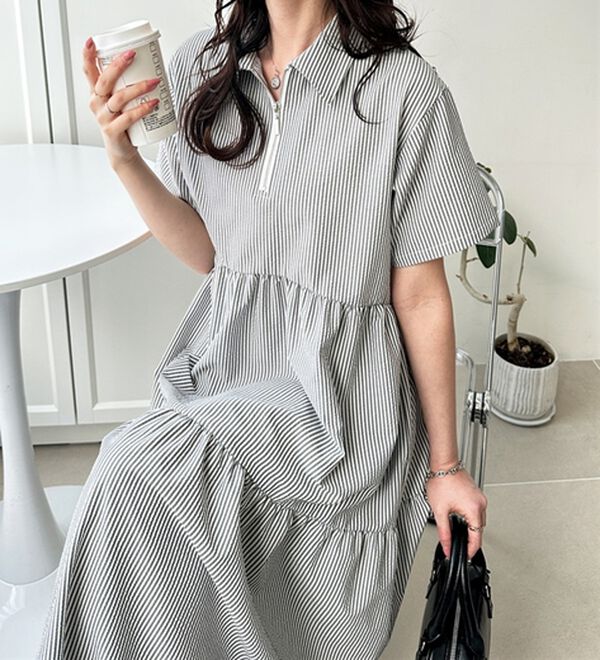 GeeRA（ジーラ）の「サッカーティアードハーフジップワンピース（その他ワンピース）」｜詳細画像