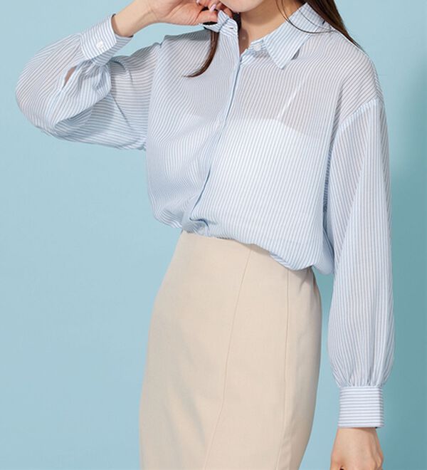 BELLUNA（ベルーナ）の「シアーストライプ素材ベーシックシャツ（シャツ）」｜詳細画像