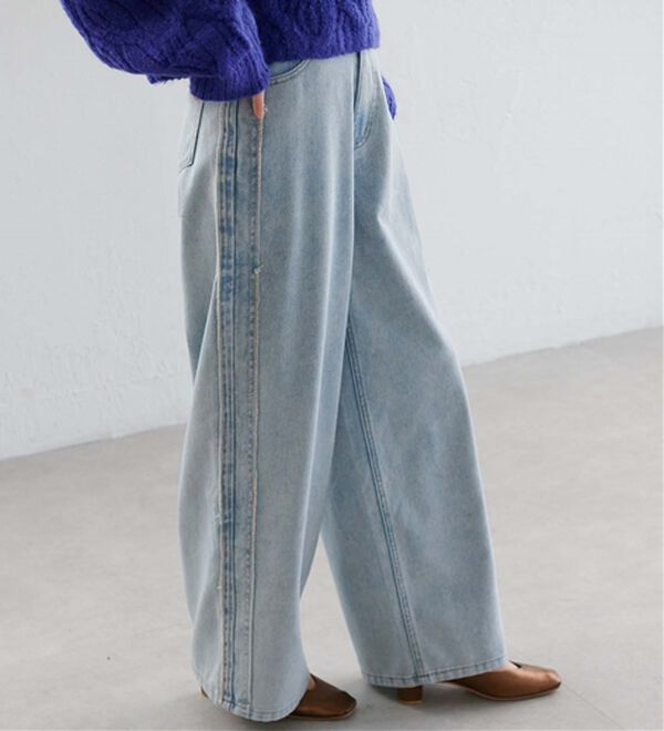 RANAN（ラナン）の「配色サイドフリンジワイドデニム（フルレングスパンツ）」｜詳細画像