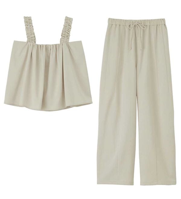 RANAN（ラナン）の「フリルデザインキャミセットアップ（ワイドパンツ・ガウチョ）」｜詳細画像