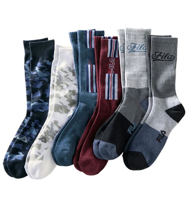 「【６足組】＜フィラ＞裏パイル暖かデザインソックス（メンズ靴下・タイツ）」｜6足組