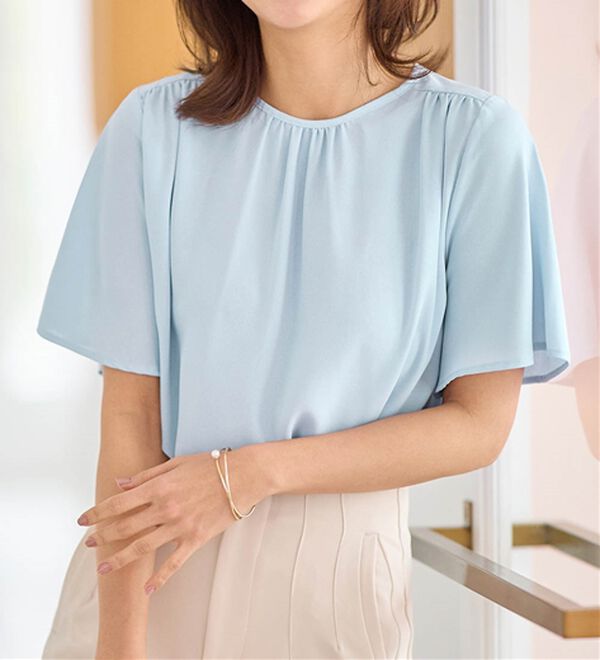 alotta（アロッタ）の「【接触冷感】前後２ＷＡＹギャザーブラウス（半袖）（ブラウス）」｜詳細画像