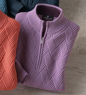 「＜コムルヴァン・オム＞トレーナー感覚で着られるハーフジップセーター（メンズニット・セーター）」｜ラベンダー