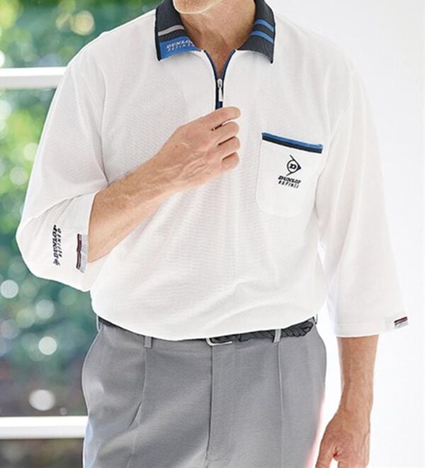 「＜ダンロップ・リファインド＞衿ジャカード７分袖ジップポロ（メンズポロシャツ）」｜詳細画像