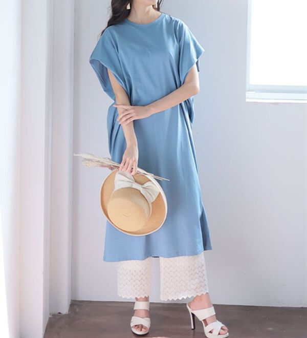 A HAPPY MARILYN（アハッピーマリリン）の「【麗シルエット】綿１００％ すっぽり着るだけ体隠し フレンチ ドルマンワンピース（カットソーワンピース）」｜詳細画像