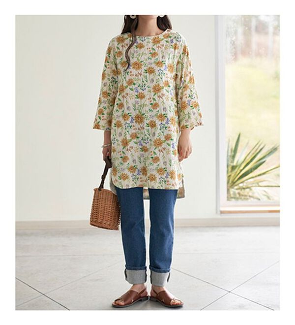 BELLUNA（ベルーナ）の「風が通り抜けるダブルガーゼプリントチュニック（チュニック）」｜詳細画像