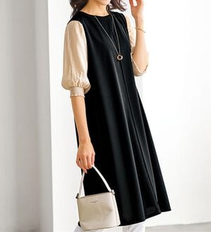 BELLUNA（ベルーナ）の「袖切替デザインシャーリングワンピース（その他ワンピース）」｜黒系