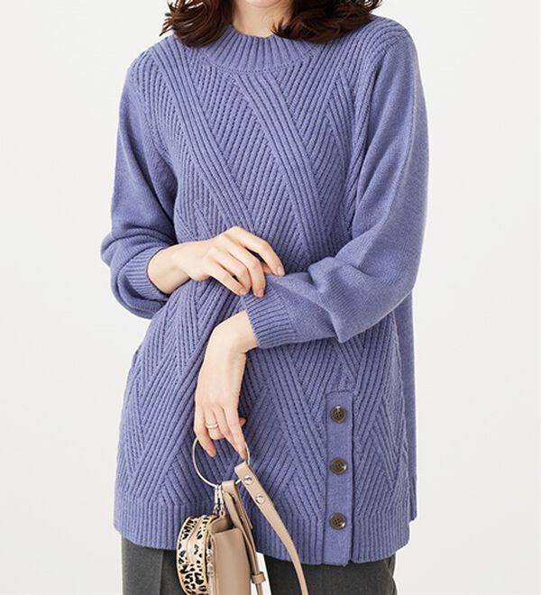 BELLUNA（ベルーナ）の「編地切替サイドボタンチュニック（チュニック）」｜詳細画像