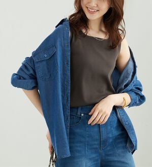 BELLUNA（ベルーナ）の「デニム素材ポケット付ゆったりシャツ（チュニック）」｜詳細画像