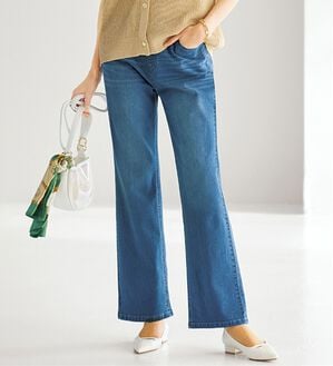 BELLUNA（ベルーナ）の「ヒンヤリ軽やか！フレアーデニムパンツ（フルレングスパンツ）」｜ブルー