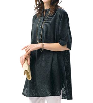 ルフラン（ルフラン）の「ジャカード素材の切替チュニック（チュニック）」｜黒