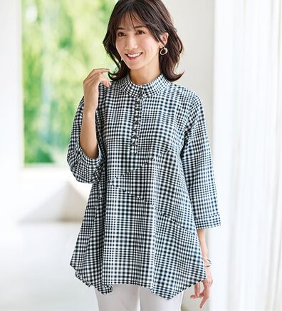 BELLUNA（ベルーナ）の「綿１００％スラブ素材スタンド衿切替ブラウス（ブラウス）」