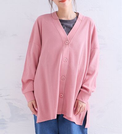 A HAPPY MARILYN（アハッピーマリリン）の「【Ｌ～６Ｌ】ぽっちゃりさんのために作った 綿混ワッフル素材 ゆったり Ｖネックカーディガン（その他カーディガン）」