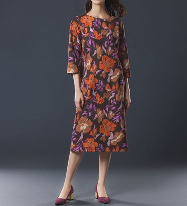 RANAN（ラナン）の「クラシックフラワーサックワンピ（その他ワンピース）」｜ブラウン系