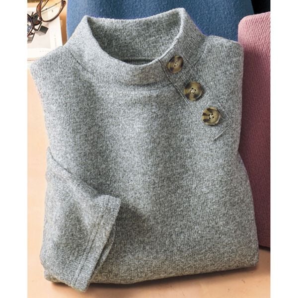 BELLUNA（ベルーナ）の「衿ボタンデザインニットソープルオーバー（カットソー）」｜杢グレー