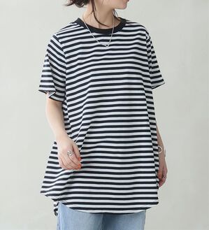 A HAPPY MARILYN（アハッピーマリリン）の「【Ｌ～９Ｌ】まるで魔法のお腹カバー、綿１００％裾フレアＴシャツ。（Tシャツ）」｜ボーダー