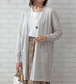 BELLUNA（ベルーナ）の「シャイニーヤーン編地切替カーディガン（ニットカーディガン）」｜杢グレー