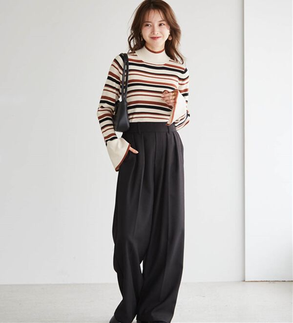 RANAN（ラナン）の「配色使いフレアー袖プチハイネックリブニット（ニット・セーター）」｜詳細画像