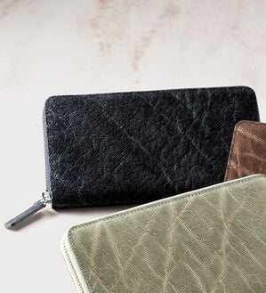 「エレファント革ラウンド長財布（メンズ財布・パスケース）」｜ブラック