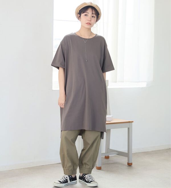 A HAPPY MARILYN（アハッピーマリリン）の「【Ｌ～１０Ｌ】選べる２丈！綿１００％ストンと楽ちん！着心地さらりゆるＴワンピース＆チュニック（チュニック）」｜詳細画像