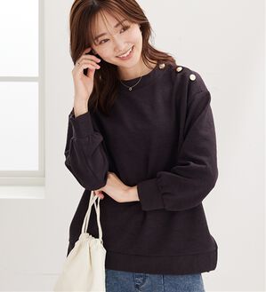 BELLUNA（ベルーナ）の「ジャカード素材肩ボタンプルオーバー（カットソー）」｜チャコール