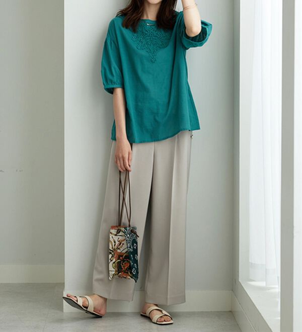 BELLUNA（ベルーナ）の「メランジストレッチ素材ワイドパンツ（ワイドパンツ・ガウチョ）」｜詳細画像