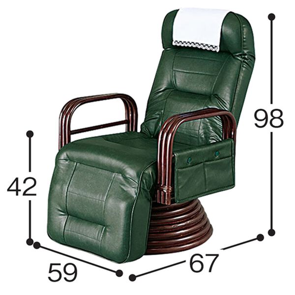 「ヘッドリクライニング付籐回転座椅子２（椅子・チェア・スツール）」｜詳細画像