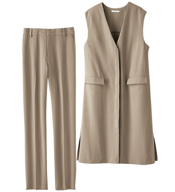 BELLUNA（ベルーナ）の「キレイ見え！ロングジレセットアップ（パンツスーツ）」｜グレージュ