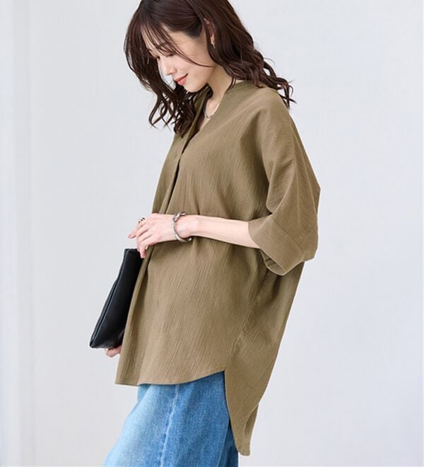 BELLUNA（ベルーナ）の「綿１００％楊柳素材ドルマンチュニック（チュニック）」｜モカ