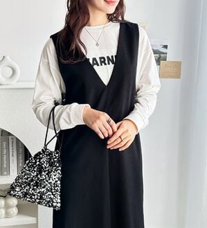 GeeRA（ジーラ）の「楽ちん！ストレッチ前後２ＷＡＹジャンパースカート（ジャンパースカート）」｜ブラック