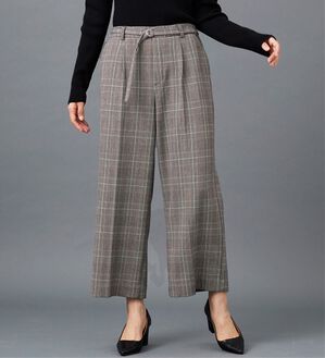 BELLUNA（ベルーナ）の「サマ見え（Ｗ）ベルト付ワイドパンツ（ワイドパンツ・ガウチョ）」｜グレンチェック