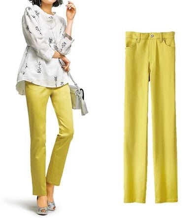 BELLUNA（ベルーナ）の「ヒンヤリ速乾！綿サテンストレッチカラーパンツ（フルレングスパンツ）」