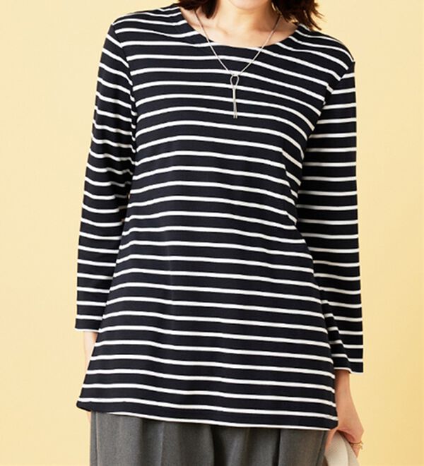 BELLUNA（ベルーナ）の「柔らかポンチ素材ボーダープルオーバー（カットソー）」｜詳細画像